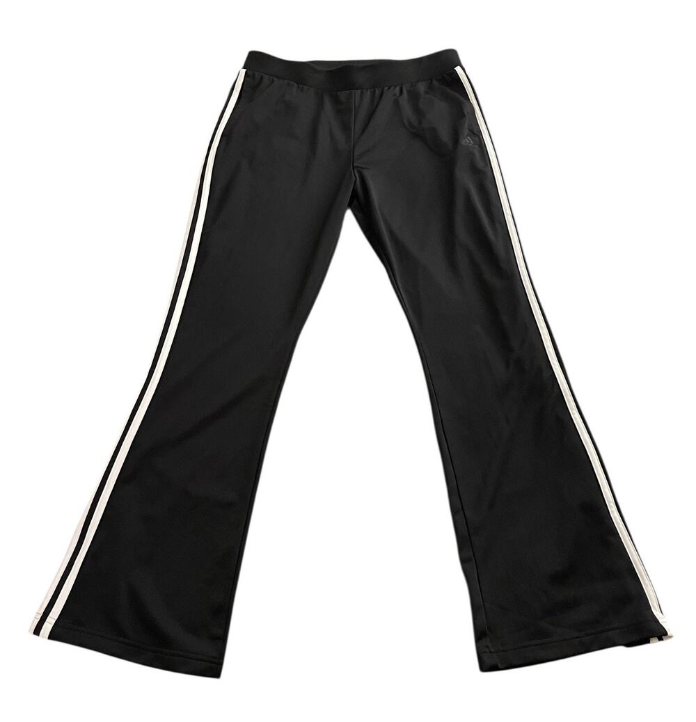 Vintage Adidas Track Pants Men's XL Black White Stripes Stretch Flare